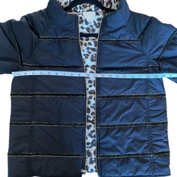 Chicos Reversible Puffer Jacket Black/Animal Print S/4 - Picture 5 of 8